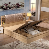 简约现代实木质 双人床 板式床1.8米储物床1.5米高箱床收纳木床