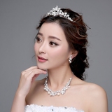 韩式珍珠水钻新娘饰品皇冠头饰品项链三件套结婚婚纱配饰套装首饰