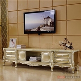 欧式电视柜 实木雕花香槟色地柜 法式电视柜组合天然大理石家具