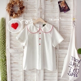 新款可爱白衬衫女夏季学生服元宝娃娃领红桃心日系原宿短袖娃娃衫