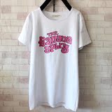 夏装新款韩版卡通字母背后带图案宽松大码中长款纯棉女式短袖T恤