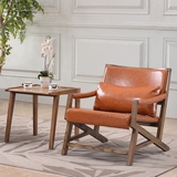 北欧实木单人沙发椅现代简约布艺休闲椅复古咖啡厅创意带扶手餐椅