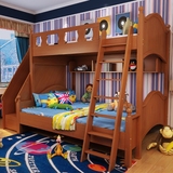 北美原木儿童子母床 高低床双层床 美式乡村全实木床 成人上下床