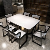 北欧实木餐桌椅组合长方形大理石桌子小户型餐台黑色火烧石饭桌