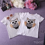 TWOZI 韩国anika夏季新款男女童猫头鹰纯棉短袖T恤 套头衫