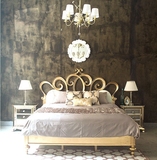 新古典简欧全实木雕花香槟金双人床现代简约实木床法式床卧室家具