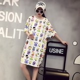 王妃家2016夏季新款韩版卡通动漫印花棉t血宽松中长款T恤女短袖潮