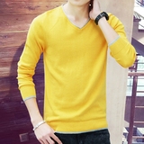 天天特价毛衣男士韩版外套V领秋季新款套头修身长袖T恤青年毛线衫