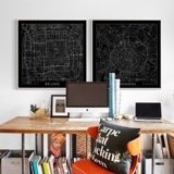 黑白创意装饰画现代简约客厅挂画可定制世界城市线描艺术地图