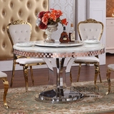 高档不锈钢餐桌 欧式大理石餐桌圆形餐台简约后现代圆桌椅组合