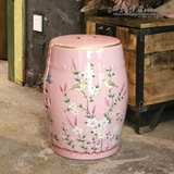 新中式美式乡村风粉红色花鸟书房卧室居家梳妆坐凳子陶瓷鼓凳绣墩