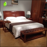 全实木双人床 现代中式金丝胡桃木婚床 简约1.8米标准床 特价直销