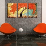 包邮客厅装饰画手绘电视沙发背景墙三联立体画无框画壁画发财树