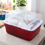厨房碗筷收纳盒 沥水防尘 超大号塑料沥碗架 带盖 滤碗架放碗柜