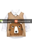 HM H&M童装专柜正品代购 男宝宝白色长袖衬衫+小熊针织马甲 套装