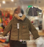 韩国正品童装代购冬新款男童中长款加厚可拆卸真两件军绿大衣外套