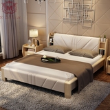 美式纯实木床欧式床双人床白蜡木床 北欧全实木婚床1.8米真皮床