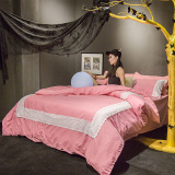 纯色简约女孩宿舍三四件套1.2床1.8米深粉色被套床单1.5m床上用品