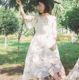 梅子熟了2016夏新款 文艺日系雪纺连衣裙女 复古清新两件套长裙