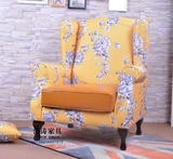 新款美式乡村印花布艺软包沙发椅欧式高档老虎椅法式单人沙发