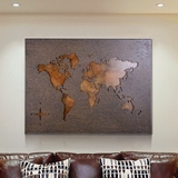 美式复古世界地图挂图铁板镂空装饰画办公室酒吧客厅沙发背景挂画