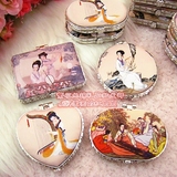 中国风古风美女仕女图丝绸随身便携双面折叠化妆镜小镜子外事礼品