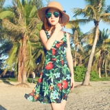 韩国印花朵波西米亚显瘦吊带海边度假短裙大码雪纺沙滩裙连衣裙女
