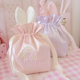 日系粉嫩粉色紫色 蝴蝶结兔耳朵化妆包收纳包 束口袋 杂物包