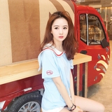 2016新款韩国夏季百搭显瘦纯棉海军风字母短袖T恤女打底上衣体恤