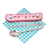 韩国进口正品hellokitty凯蒂猫小汽车儿童餐具不锈钢勺子扁筷套装