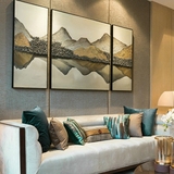 新中式样板间客厅沙发背景三联装饰画书房纯手绘风景油画餐厅挂画