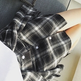 2016夏季新款韩版黑白格子衬衫半身裙中裙女宽松披肩短裙子a字裙