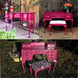 新古典实木漆艺枚红色梳妆台梳妆凳组合地中海田园卧室彩色化妆桌