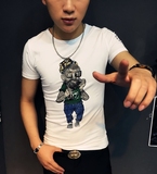 男士短袖t恤韩版卡通印花图案t恤2016新款修身小码半截袖t恤男潮