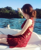 2016春夏韩版蕾丝连衣裙中长款海边度假蜜月必备绣花修身性感裙子