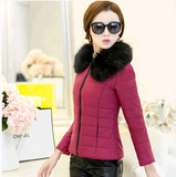 冬季新款女装韩版修身显瘦加厚轻薄羽绒棉服毛领短款长袖棉衣外套
