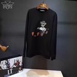 Dolce&Gabbana/杜嘉班纳男装16新款DG男士黑手党刺绣拼皮长袖卫衣