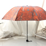 创意四季油画伞三折防晒遮阳伞黑胶防紫外线防晒太阳伞折叠晴雨伞