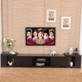 现代简约电视柜茶几组合 橡木纹可伸缩电视机柜 黑色钢化玻璃地柜