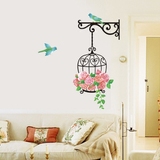 家庭装饰阳台客厅卧室餐厅背景绿色田园墙角墙贴纸鲜花鸟笼贴画