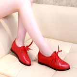 欧美真皮16秋季新款白色红色低跟单鞋内增高英伦休闲女鞋大码皮鞋