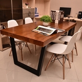 现代简约餐桌椅组合美式实木办公桌宜家饭店酒店铁艺饭桌椅长方形