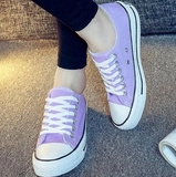 糖果色帆布女 青少年学生女板鞋月色布鞋 浅紫色休闲鞋红色女鞋