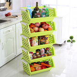 三层叠加收纳盒厨房置物架 水果蔬菜收纳筐 塑料杂物筐放菜架子