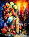 花卉蜡烛酒瓶 纯手绘风景油画 厚油刀画 客厅餐厅装饰画挂画MHY14