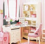KD016公主书房家具韩式欧式美式实木儿童家具雕花转角书桌带书柜