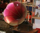 西洋古董 古董留声机 爱迪生红色大喇叭蜡筒留声机