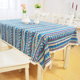 民族地中海波西米亚桌布 棉麻蓝色桌布布艺餐厅桌布台布
