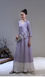 佛笑缘之一念花开 紫色手绘双层中式圆长裙 少量现货 LH070