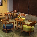咖啡厅桌椅组合西餐厅沙发椅奶茶店茶餐厅实木休闲椅洽谈餐饮家具